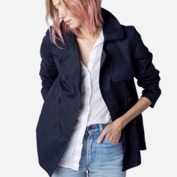 Everlane Short Swing Trench Coat Black Double Breasted Button Front Size M - Picture 2 of 11